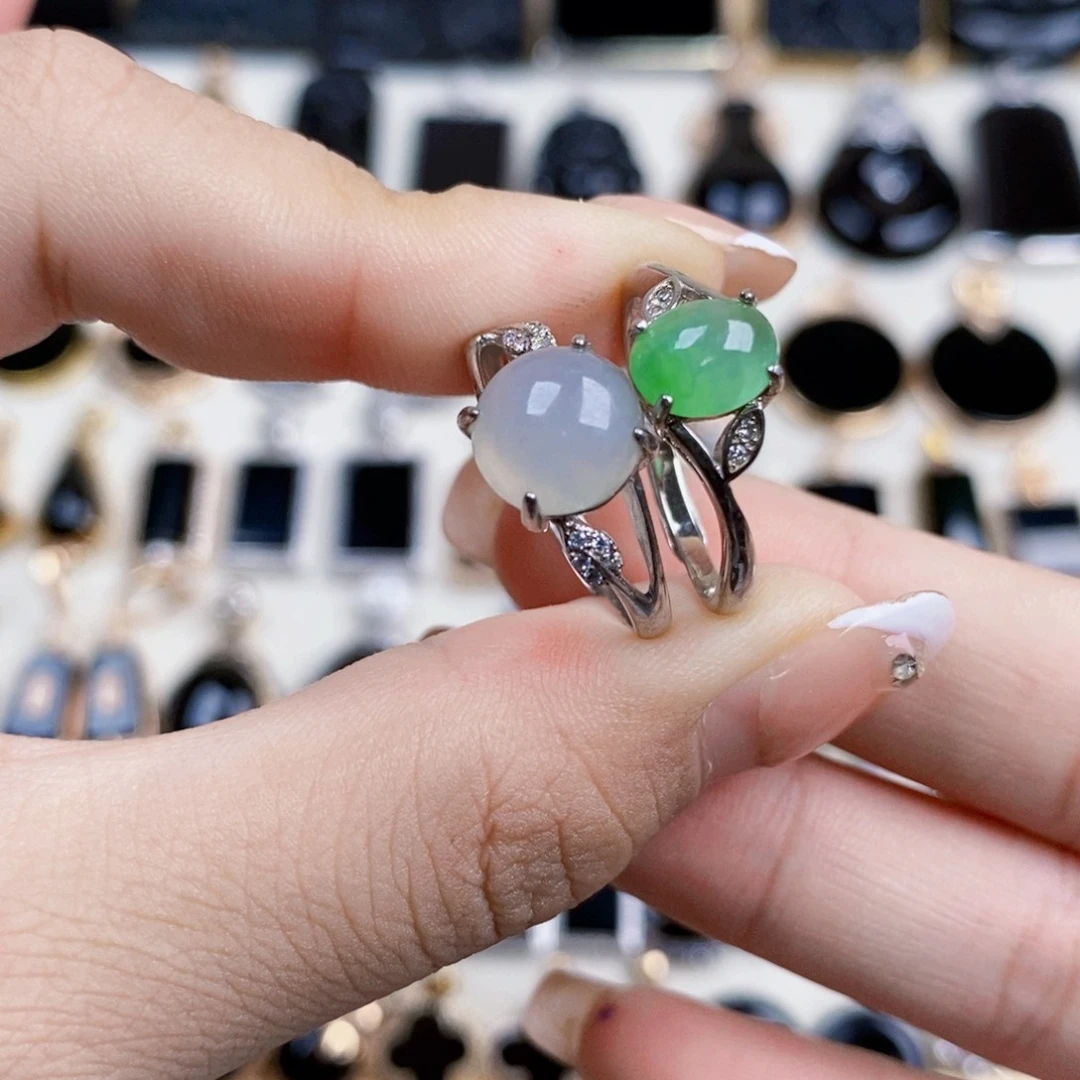 银S925镶嵌挂件翡翠翡翠女戒