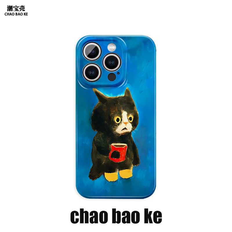 搞怪猫咪适用于苹果16promax手机壳iphone15小众14/13/12液态软壳