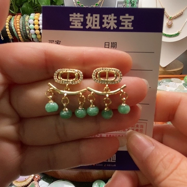 合金翡翠耳饰绿珠耳钉