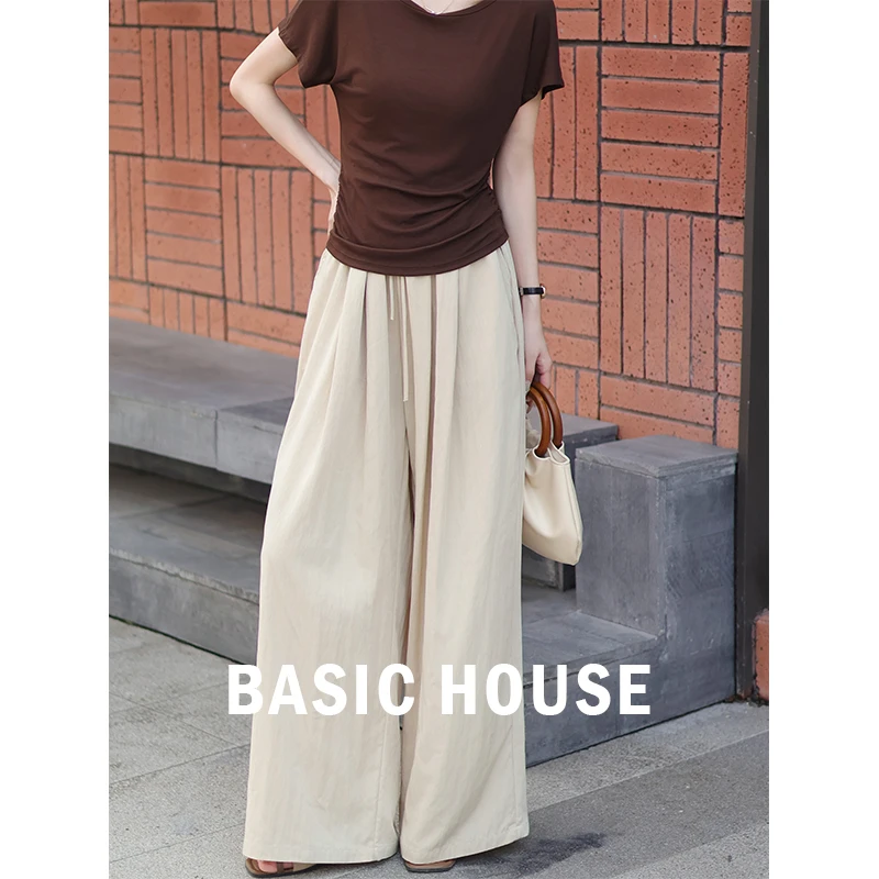 Basic House/百家好CSM新款时尚慵懒风宽松阔腿裤显瘦百搭休闲裤