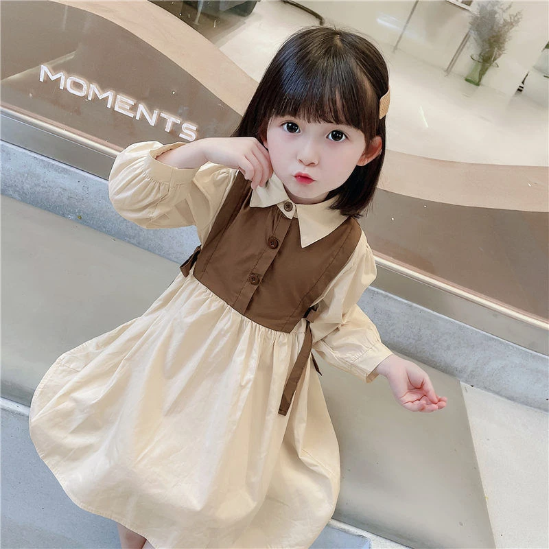 6228春秋季新款女童连衣裙小女孩韩系时尚假两件纯棉公主裙子