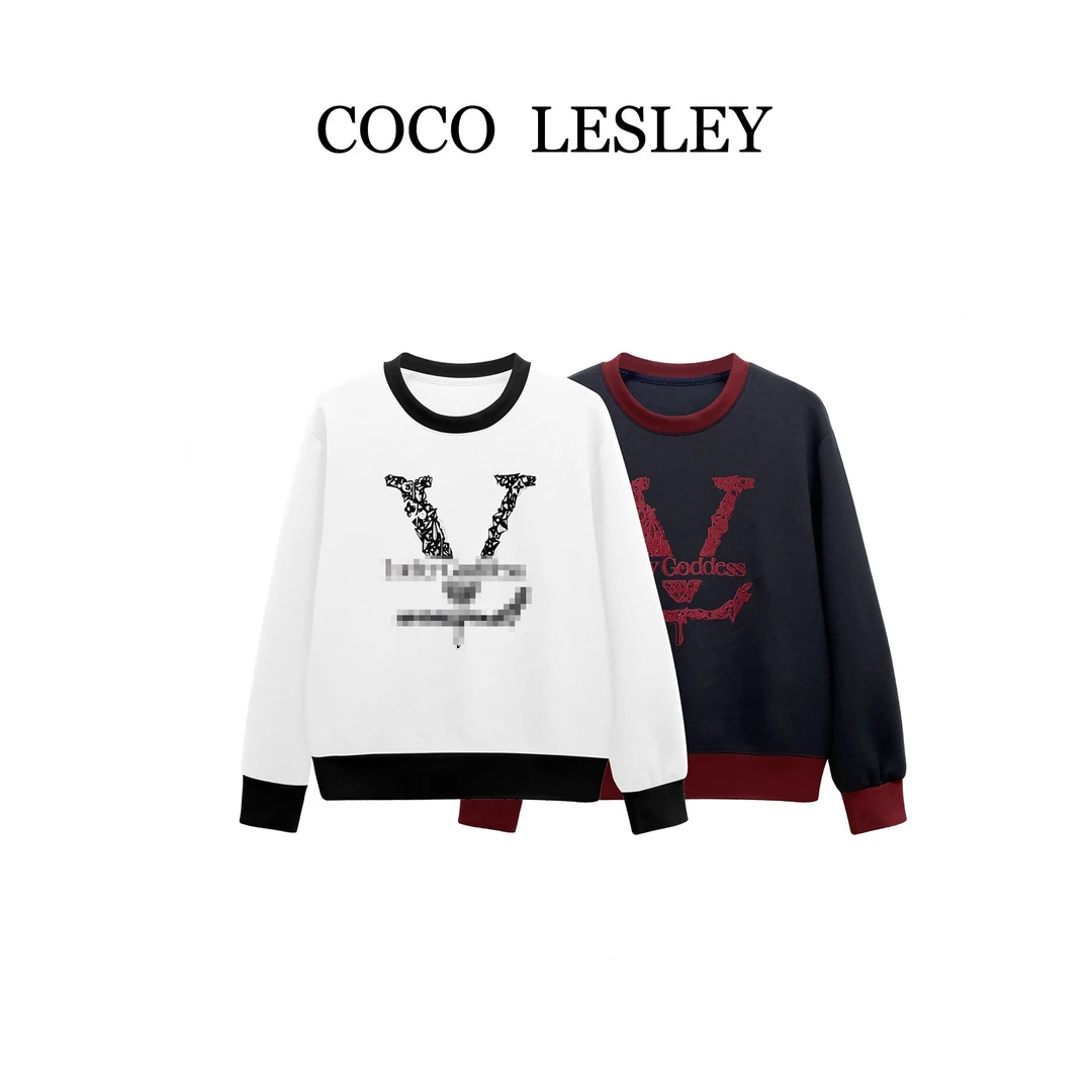 【COCO LESLEY】68225#C烫钻撞色拼接卫衣2025秋冬百搭个性潮流上衣