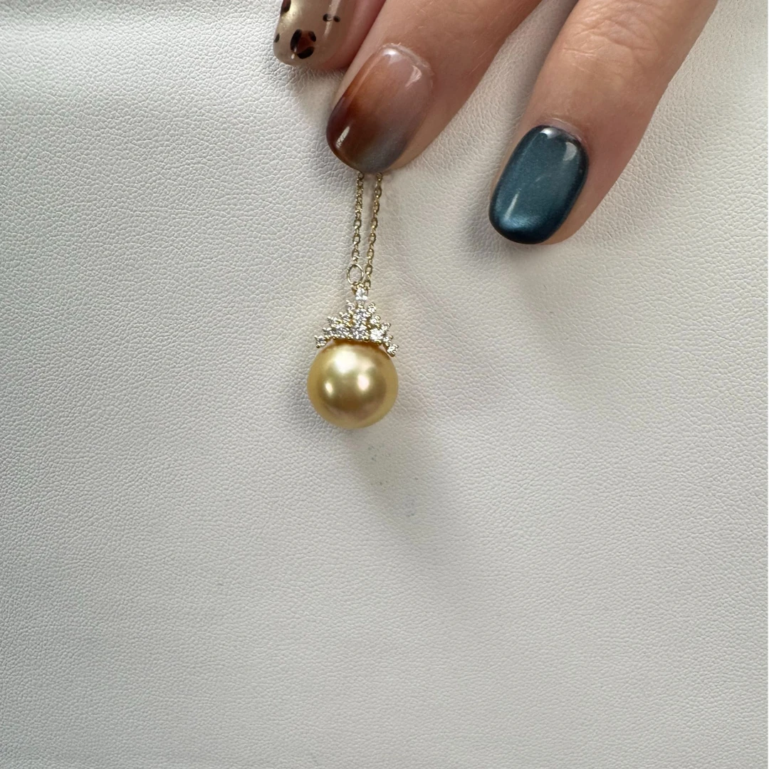 海水珍珠金珠吊坠12-13mm