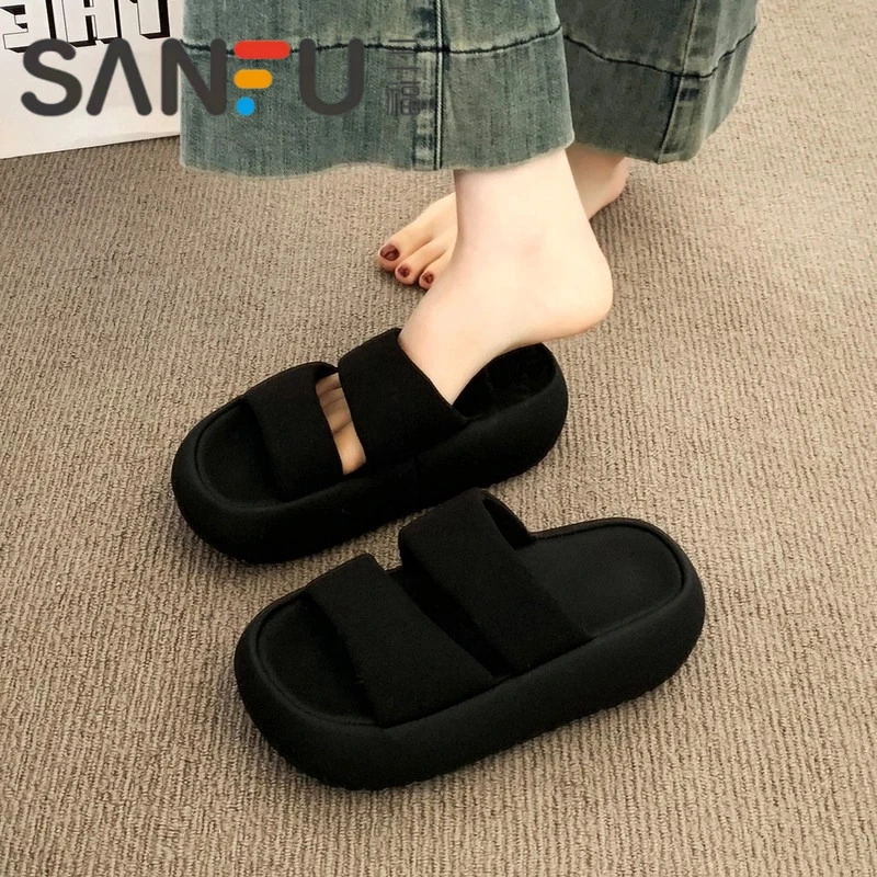 三福凉拖鞋女夏外穿时尚2025新款厚底增高一字拖配裙子高级感凉鞋