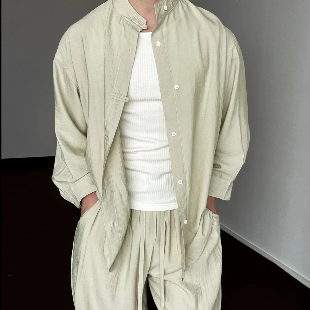 陆星家【植物呼吸套装】九分袖夏季国风立领凉感轻奢痞帅男装C295