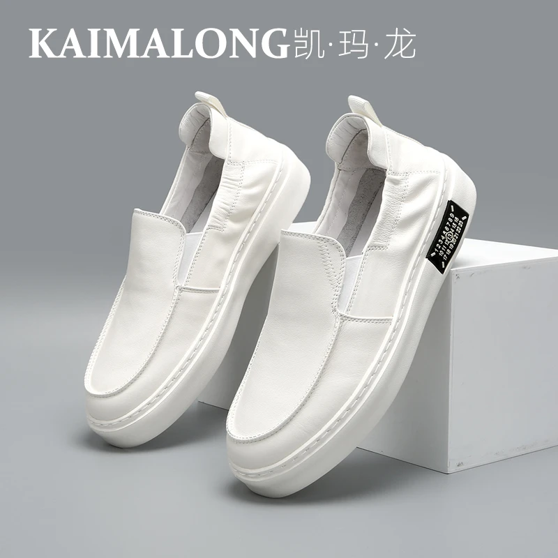 凯玛龙真皮乐福鞋一脚蹬耐磨休闲鞋低跟休闲板鞋舒适时尚青年纯色