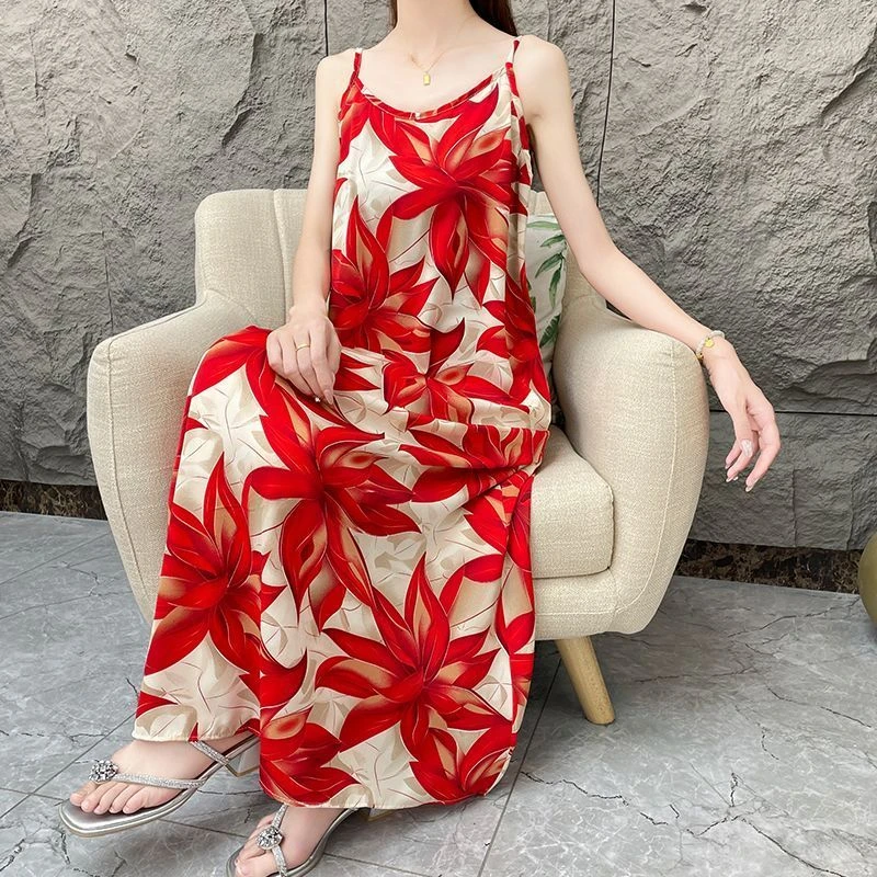 【枫叶晚林】碎花法式宽松衣服气质吊带洋气连衣裙女宽松连衣裙夏季