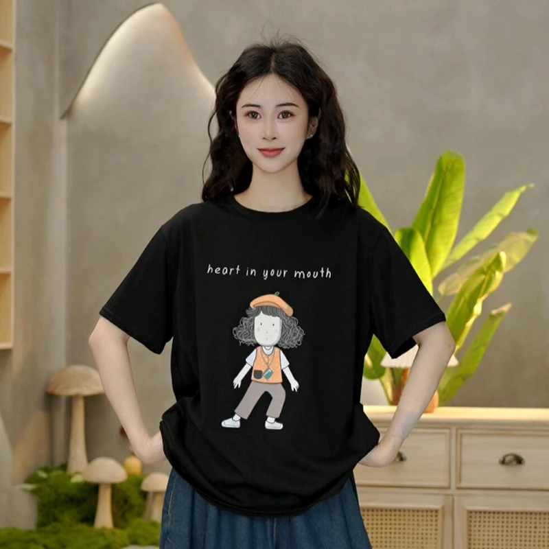 8922 夏季圆领简约时尚百搭小女孩印花T恤宽松短袖上衣