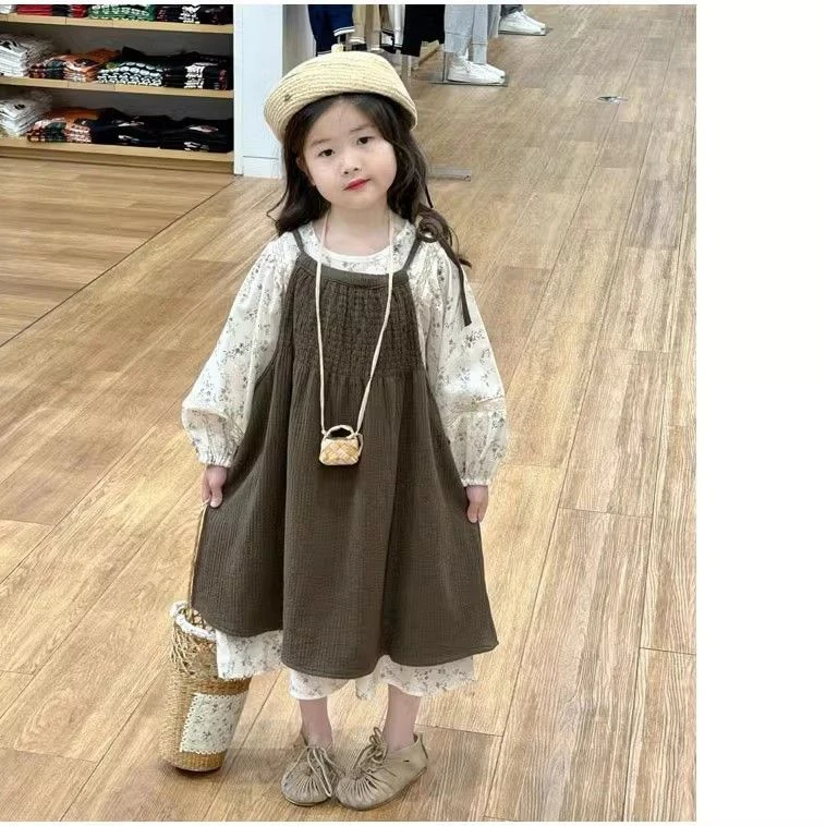 女童碎花连衣裙套装秋季童装韩版小儿童洋气泡泡袖女宝宝棉布裙