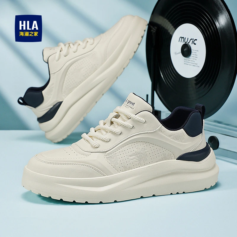 HLA/海澜之家25年冲孔透气男鞋潮流休闲时尚百搭软底增高舒适板鞋