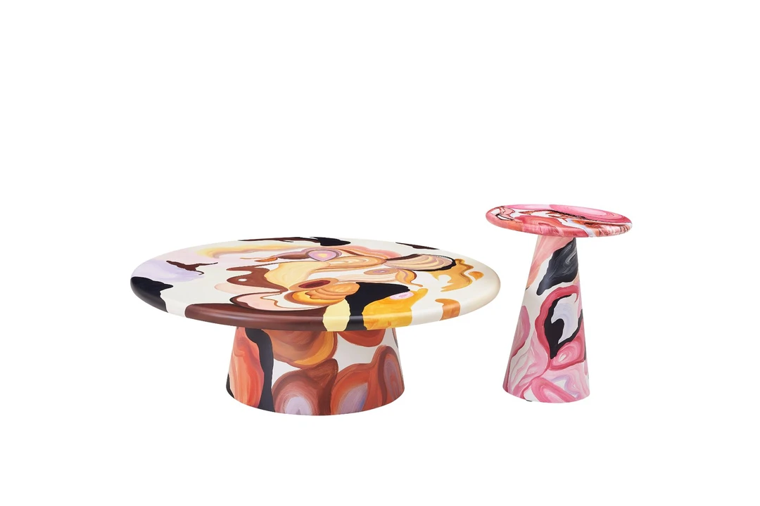 个性艺术装饰油画涂鸦风格彩绘组合圆茶几圆桌创意圆形家用客厅