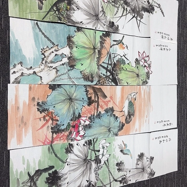 国画花鸟四条屏图画