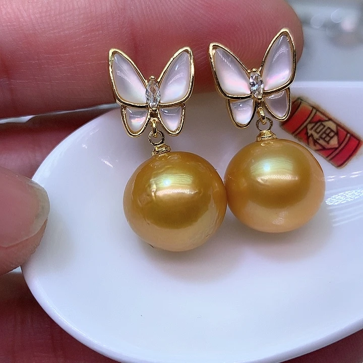 银S925镶嵌耳饰淡水珍珠
