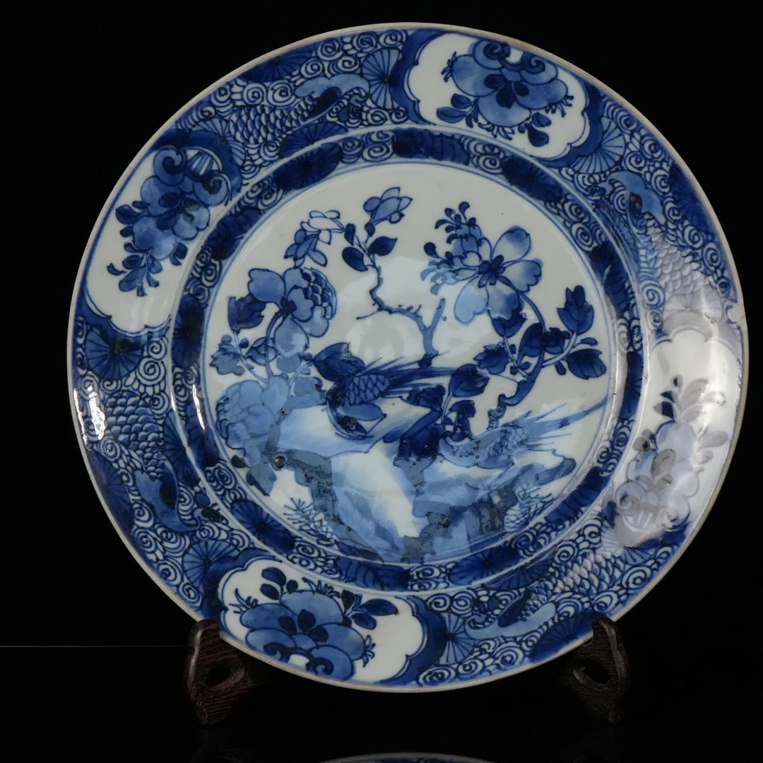 lot16344 6193 清康熙 青花锦鸡牡丹盘 d27.6