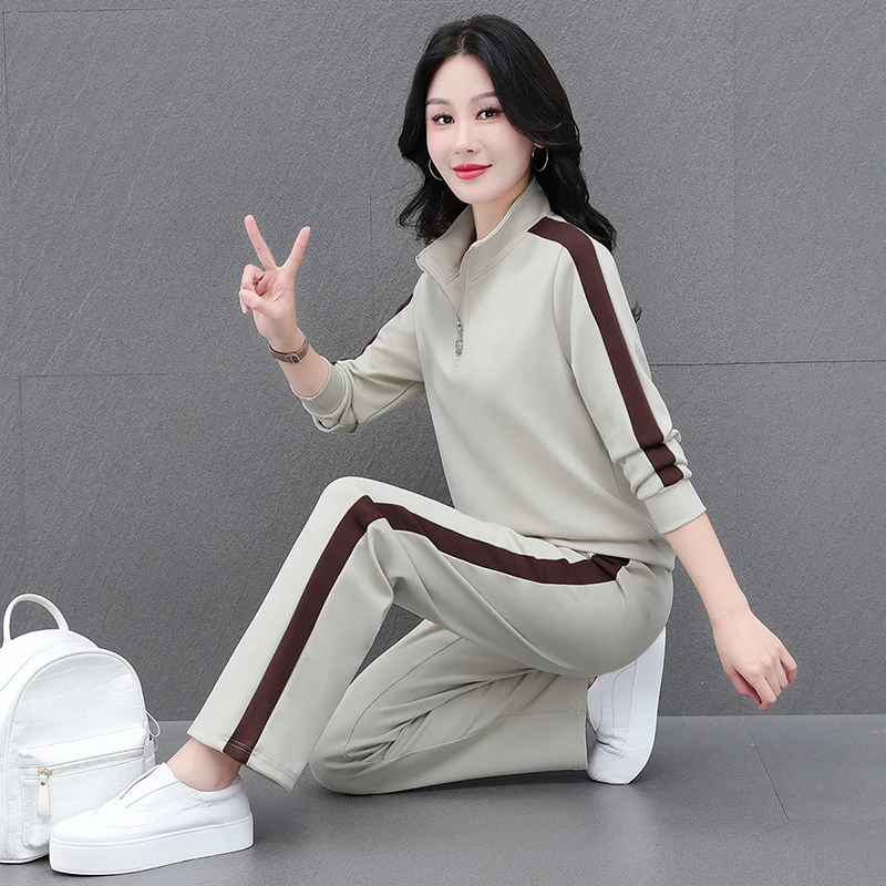 宽松立领休闲运动服套装时尚舒适显瘦百搭春秋季新款女长袖两件套