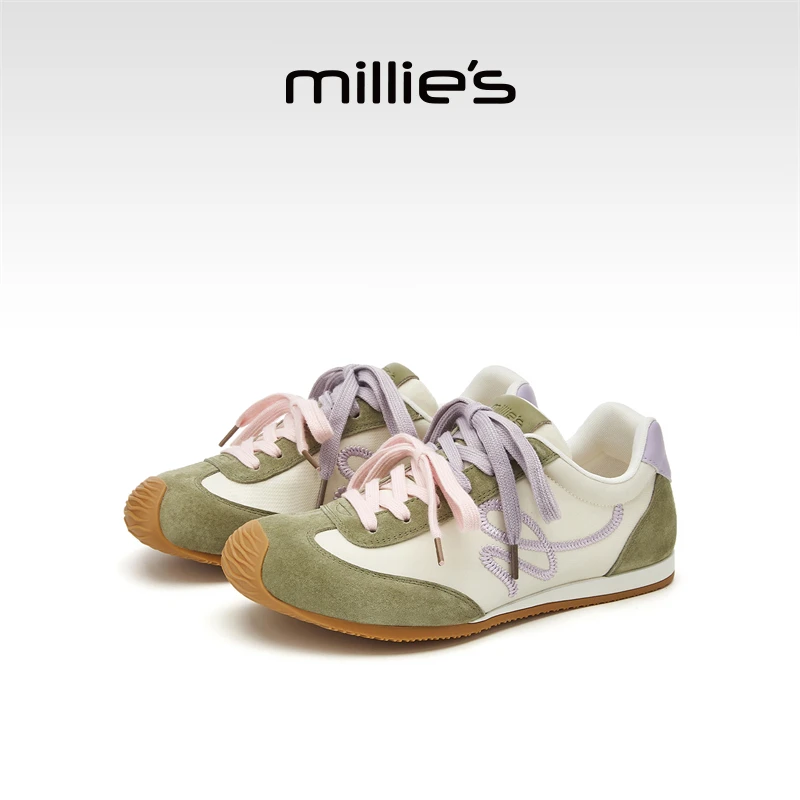 MILLIE'S/妙丽真皮德训鞋女2025夏户外徒步运动休闲网球鞋阿甘鞋