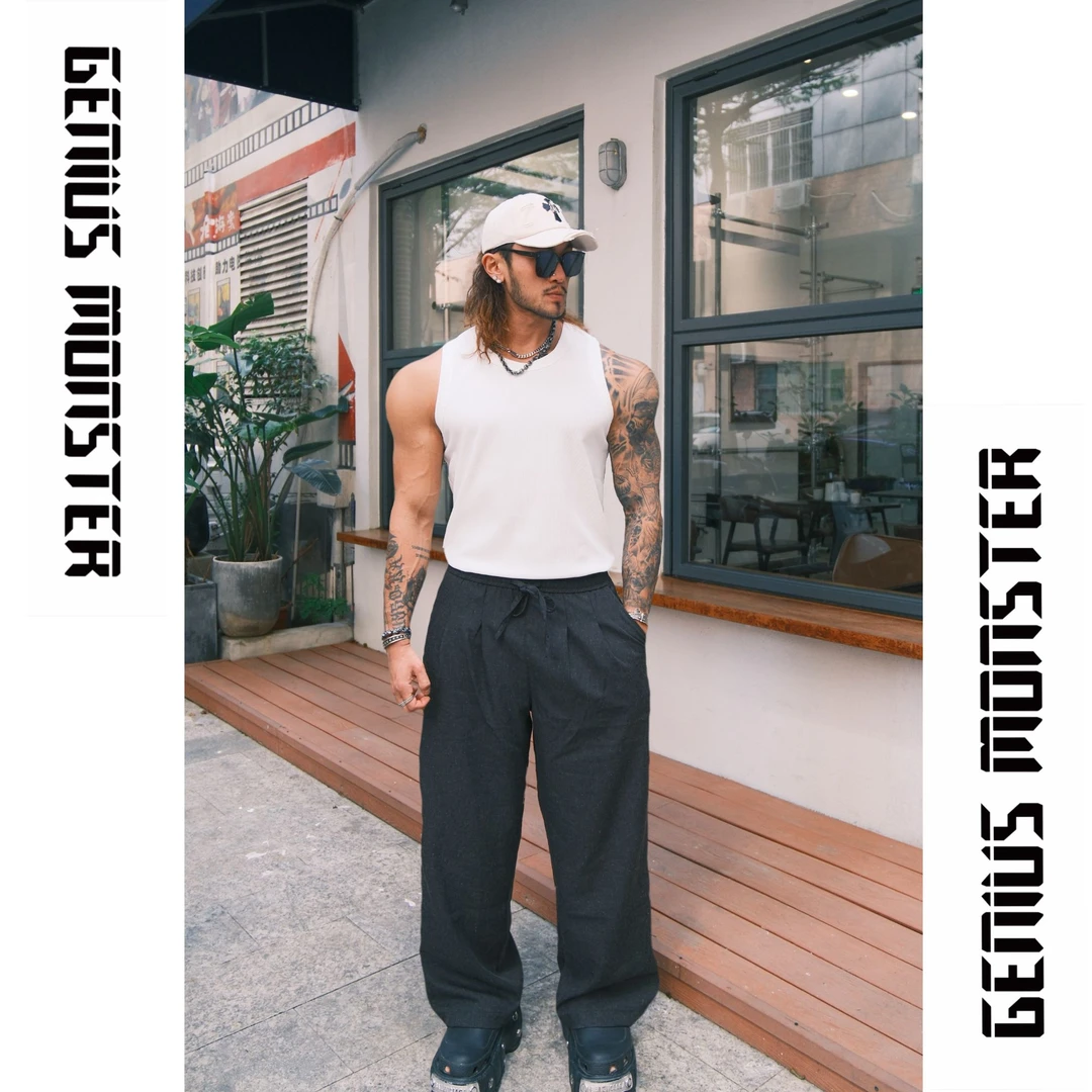 GM新钱风透气亚麻直筒薄款休闲裤 夏季户外弹力男裤宽松男裤阔腿