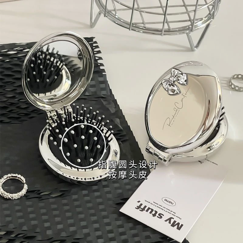 折叠小梳子小巧便携迷你旅行气垫梳女士女孩气囊梳按摩梳镜梳一体