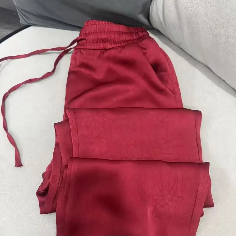 醋酸蚕丝阔腿裤女夏季薄款2025新款印花缎面防晒裤冰丝宽松浩