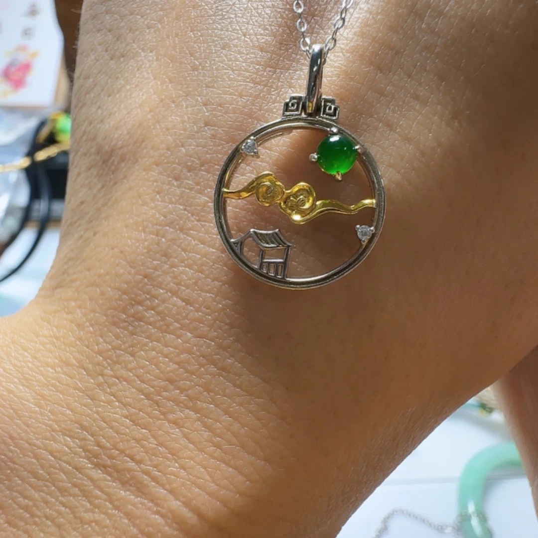 翡翠银S925镶嵌颈饰翡翠58