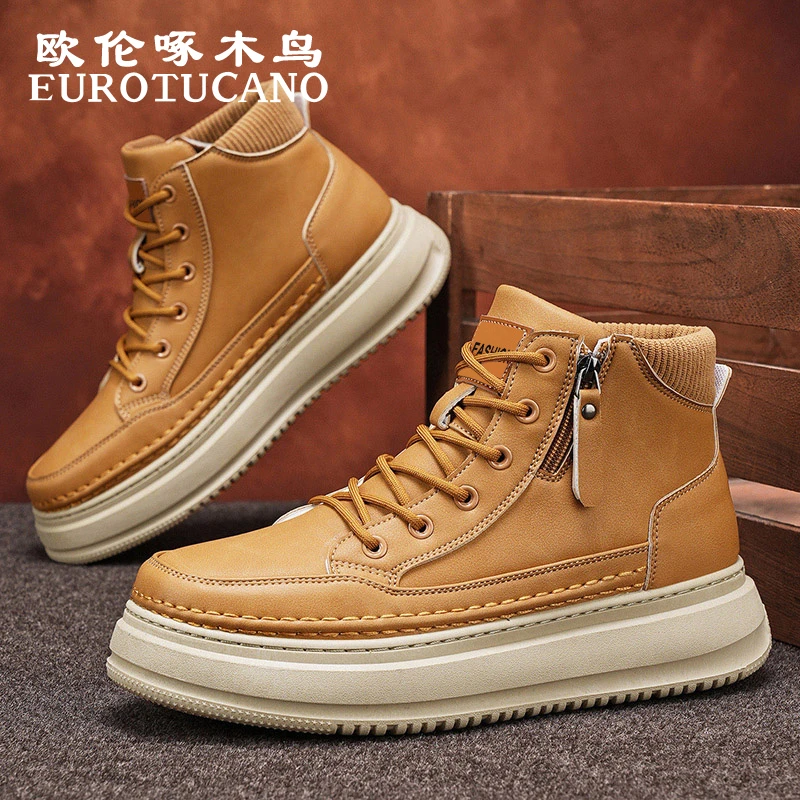 欧伦啄木鸟EUROTUCANO男鞋冬季时尚百搭休闲皮鞋子男款高帮马丁靴