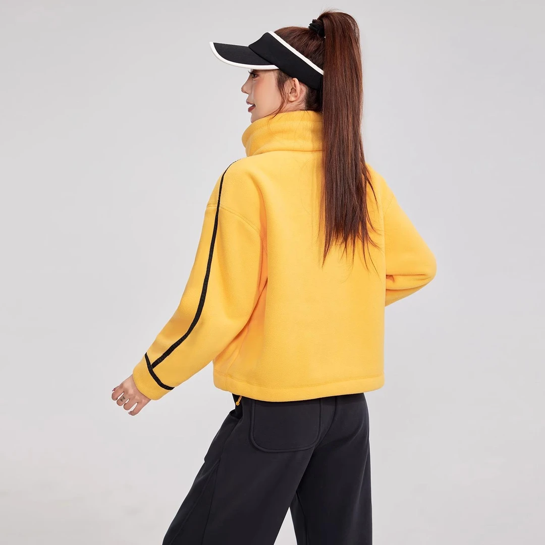 秋冬新款加绒加厚瑜伽外套女保暖修身带口袋户外运动健身跑步外套