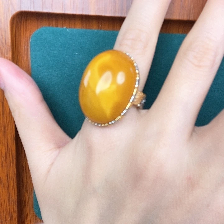 蜜蜡戒指银S925镶嵌戒指