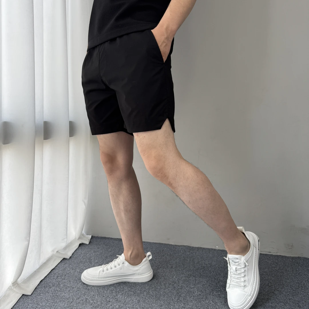 100%纯棉运动短裤男士开衩四分裤户外跑步日常运动短裤纯色4分裤