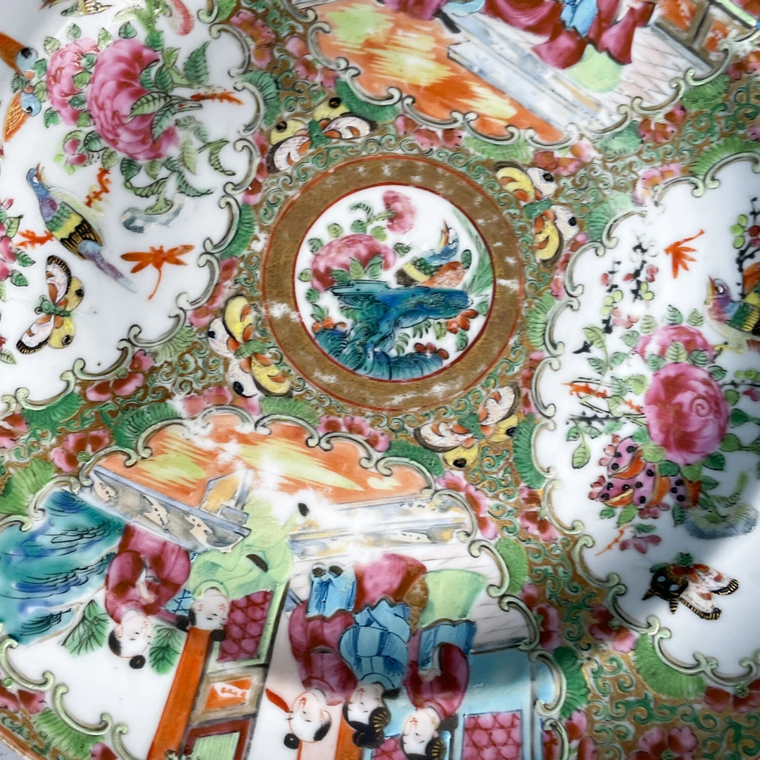 晚清广彩花鸟纹人物故事盘-M25IU002B16