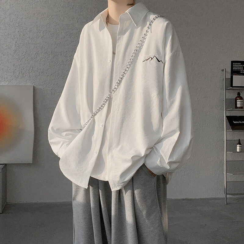 春夏新款冰丝长袖衬衫男士休闲百搭痞帅防晒外套薄款港风潮流上衣