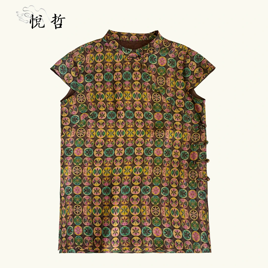 YUEZHE复古无袖提花新中式上衣2025夏季国风百搭盘扣高级感马甲