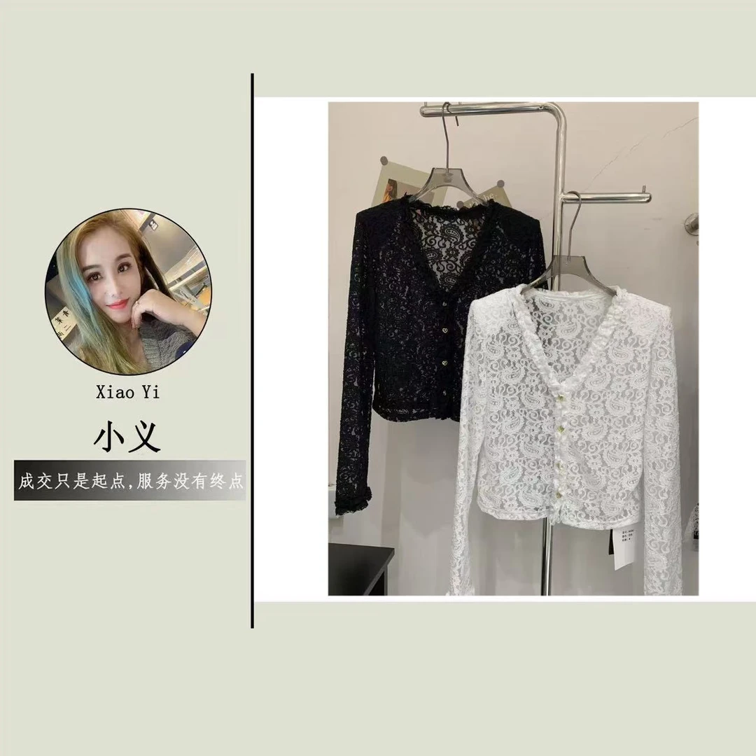 【80283】新#休闲百搭蕾丝V领上衣