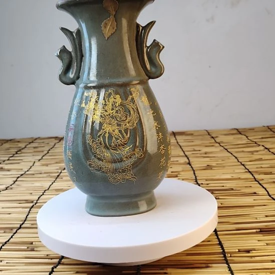 摆件陶汝窑描金包铜口老工艺