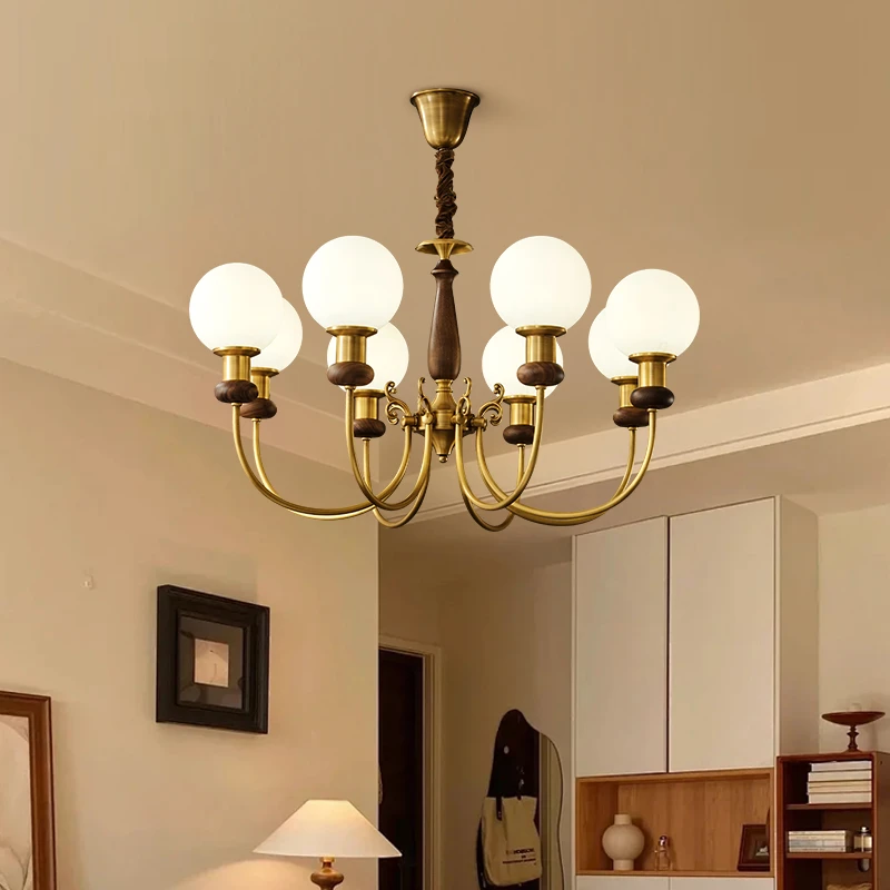 法式中古风全铜胡桃木客厅吊灯美式复古简约北欧魔豆款设计师款