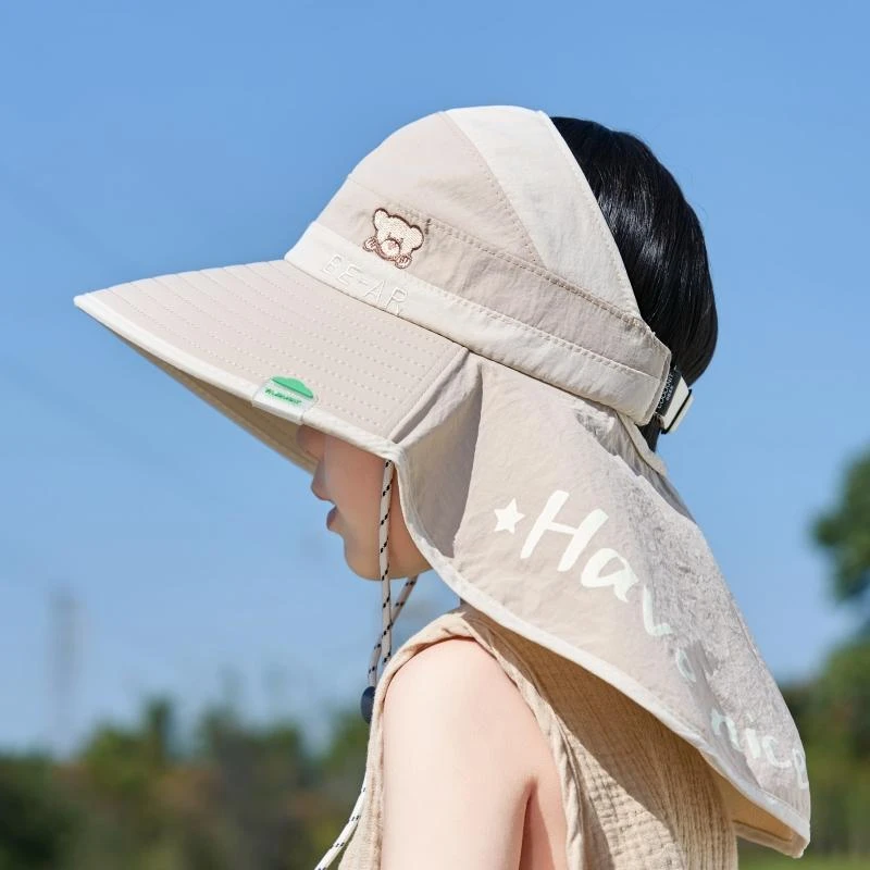 儿童帽子春夏季户外速干男孩大檐空顶遮阳女童披肩宝宝太阳帽