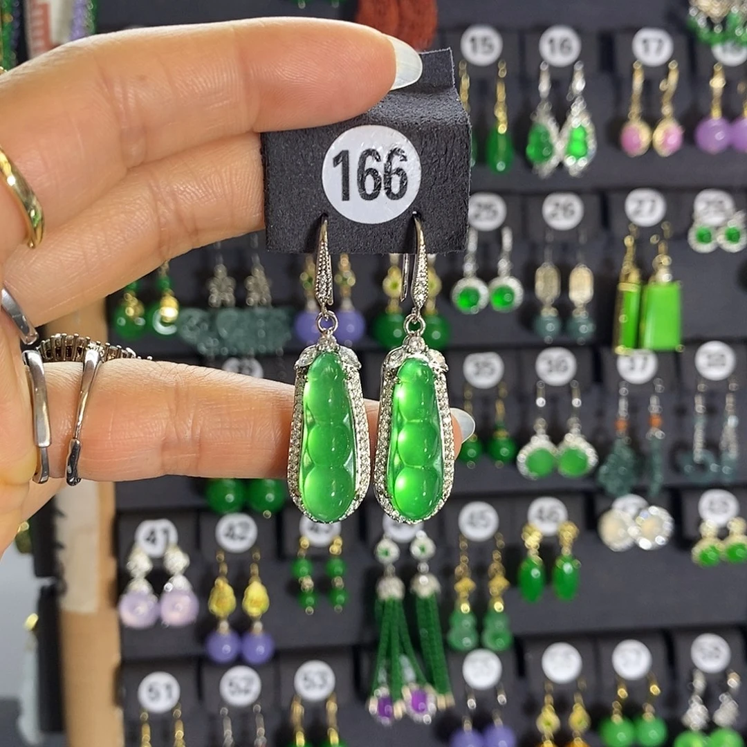 银S925镶嵌翡翠耳饰166