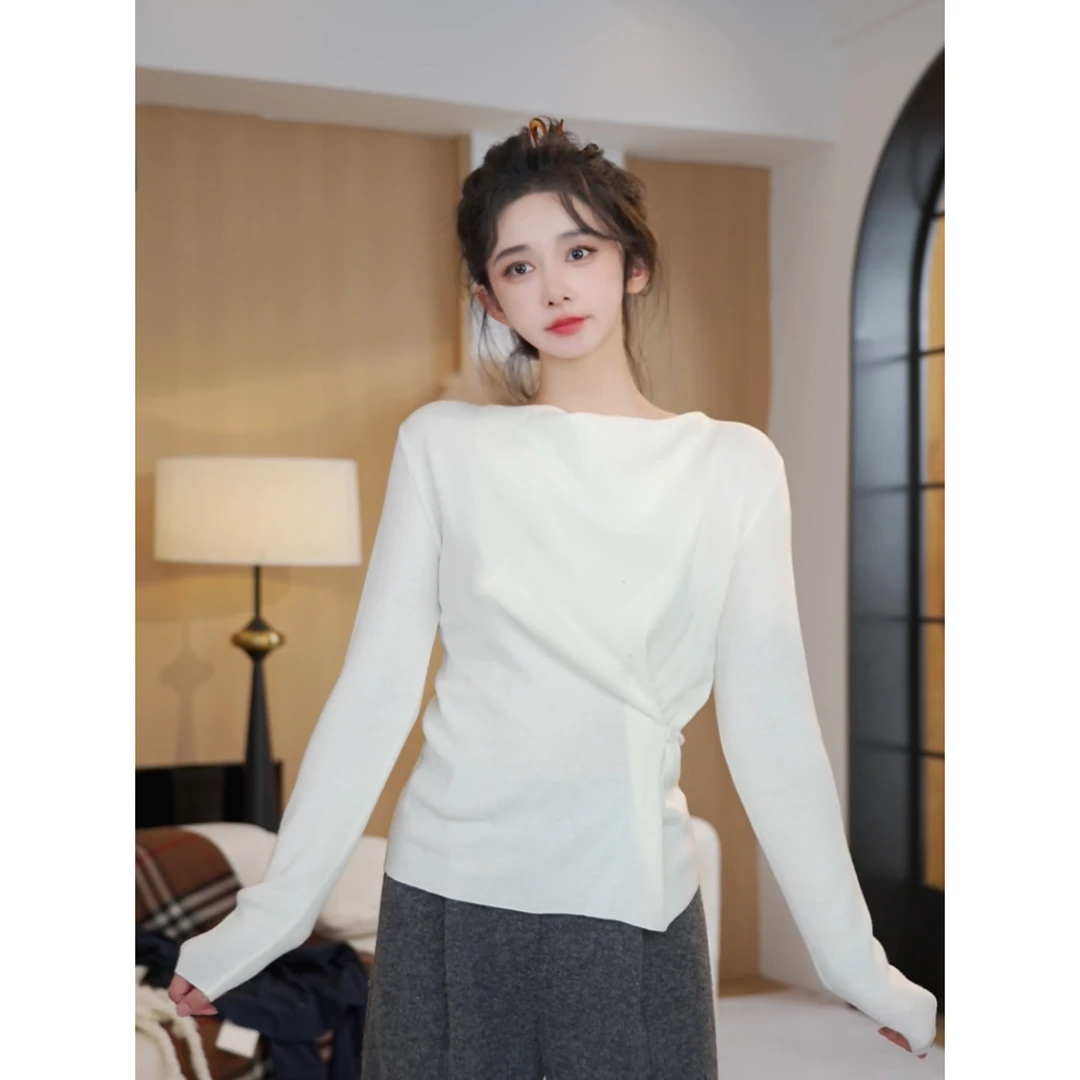 余紫绮【静香】纯色静奢风设计感女法式长袖打底YZ1113003