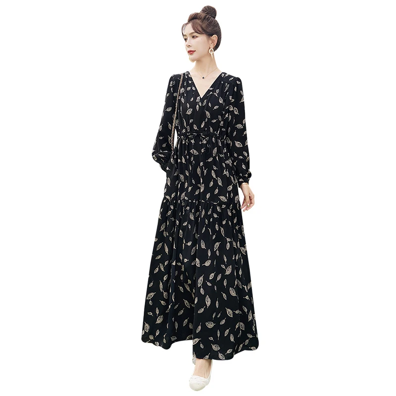 【品牌奥莱】丝柏舍2025春装新款女装V领长袖飘逸连衣裙S51B1029L