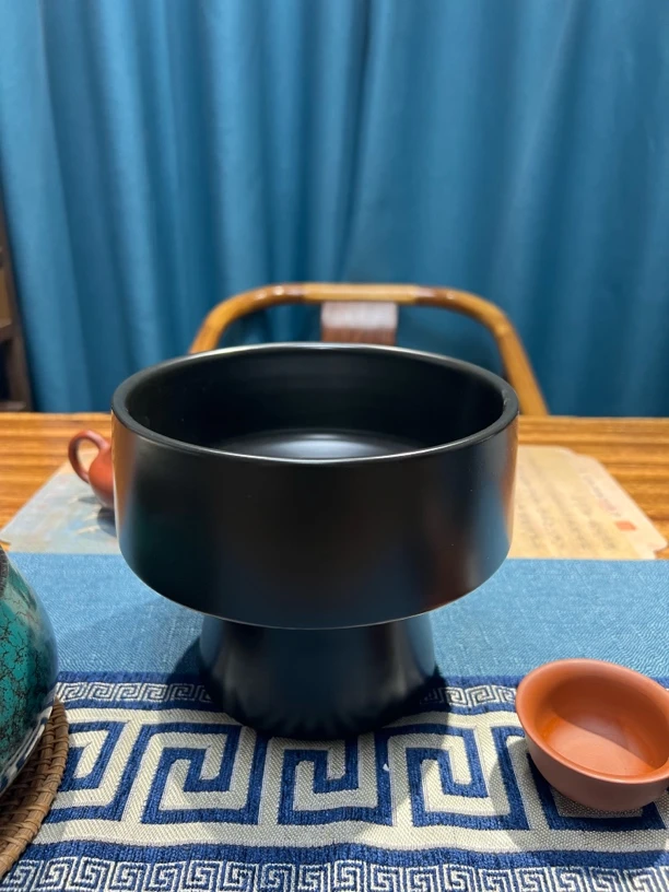 宽17高14(大号纯黑高脚盆）陶瓷盆，宜兴陶瓷盆