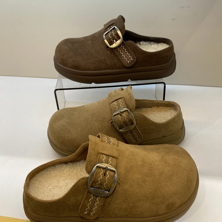 [花仙子]加绒学院风包头款58333复古女包头拖厚底舒适防滑博肯拖