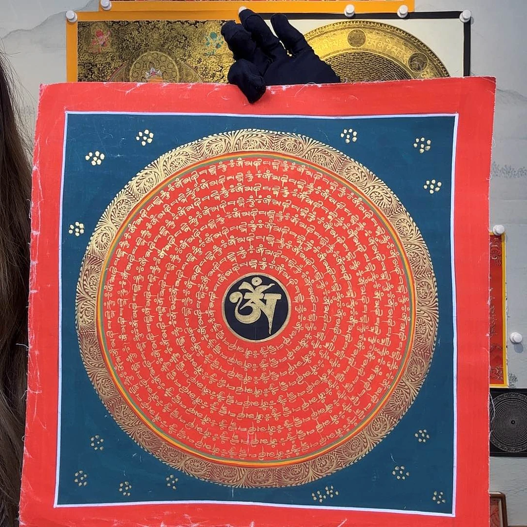 卷轴画纯手绘唐卡六字真言30厘米左右