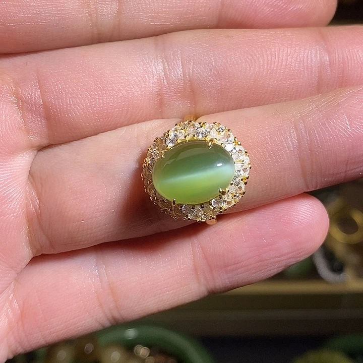 银S925镶嵌戒指和田玉（碧玉）