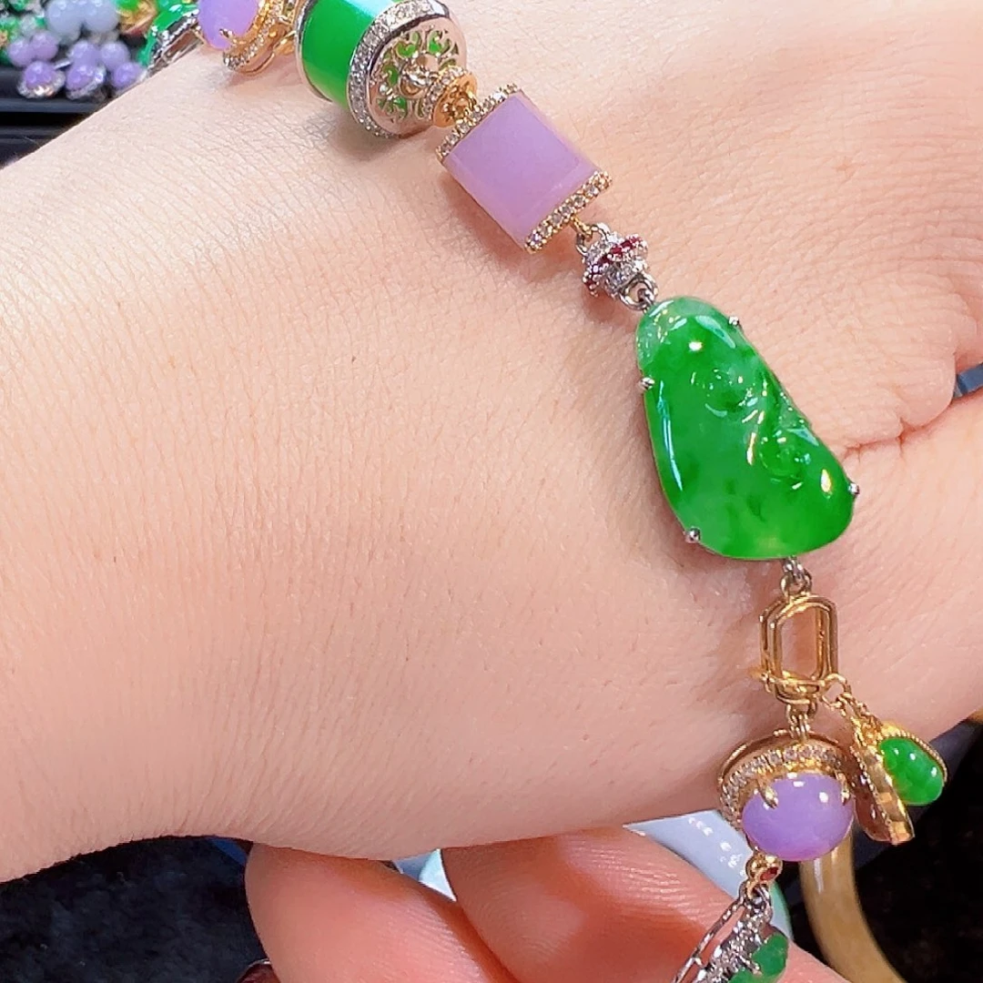 翡翠18K金镶嵌手链签收后24小时鉴赏期