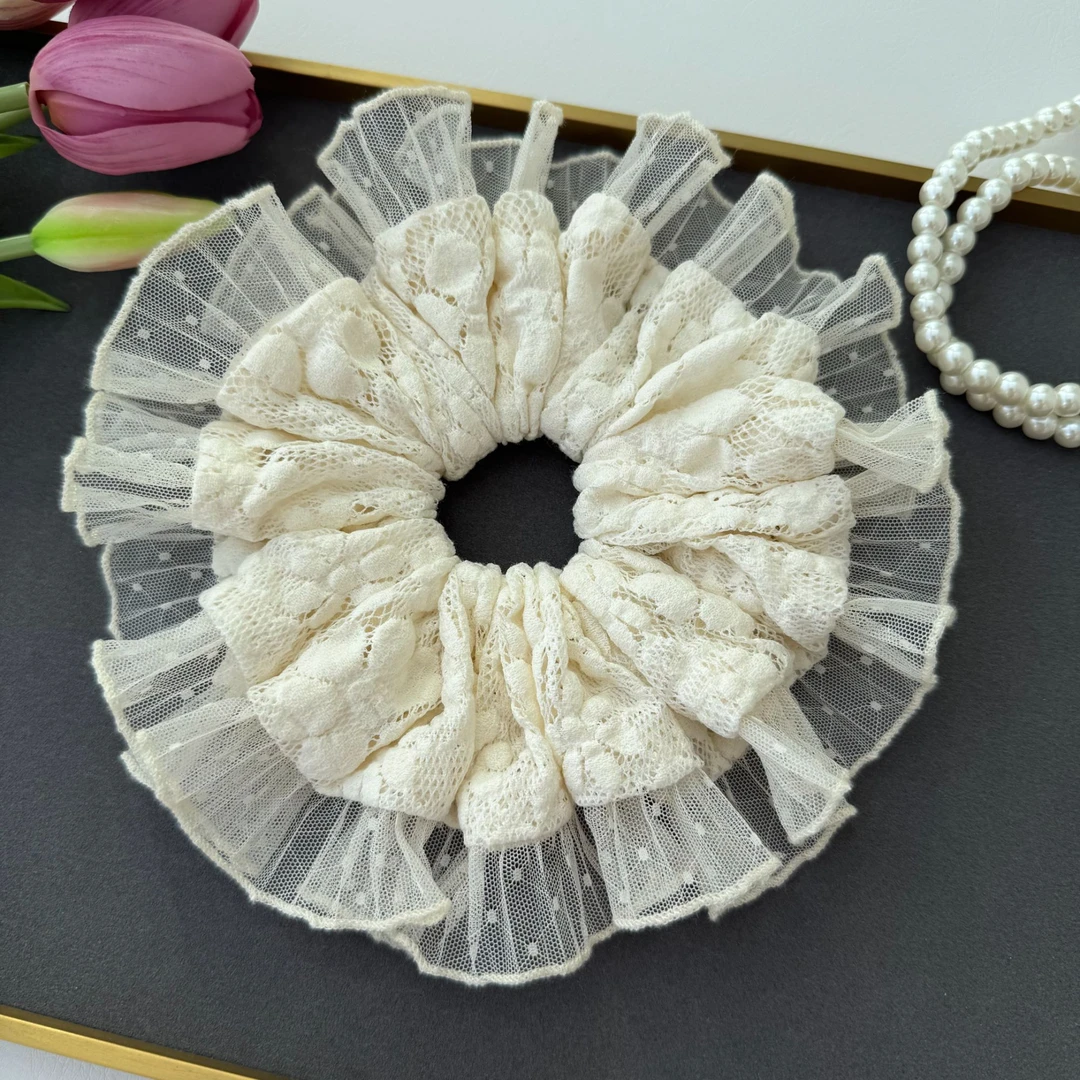 蕾丝少女～超大号蕾丝发圈高级感气质发饰低马尾头绳甜美大肠花边