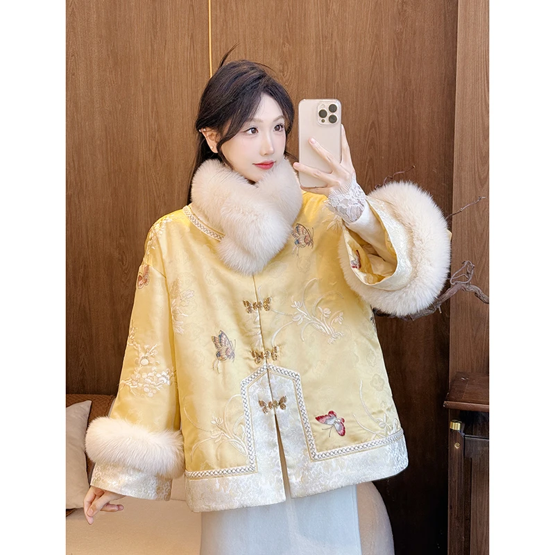 果果家【金玉枝】新中式拜年服2024女冬刺绣提花盘扣新款设计感外套