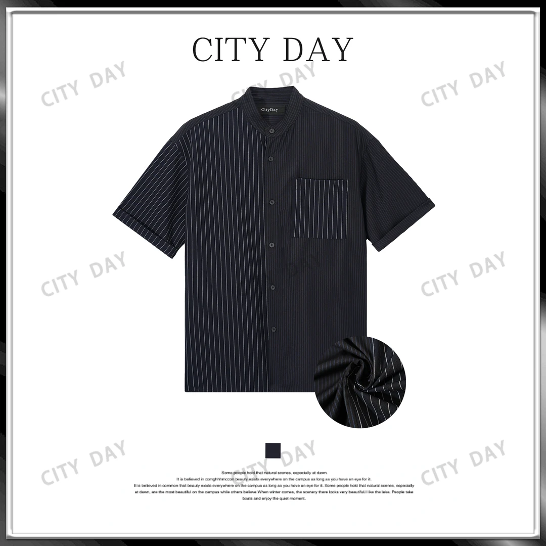 CityDay【楠哥】影迹·暗纹 呼吸温差双料肌理微阔老钱短袖衬衫 8508