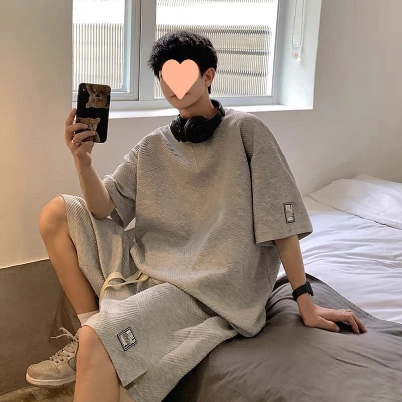 新款运动服装夏季休闲套装男港风短袖田径潮流学生感短裤两件套男