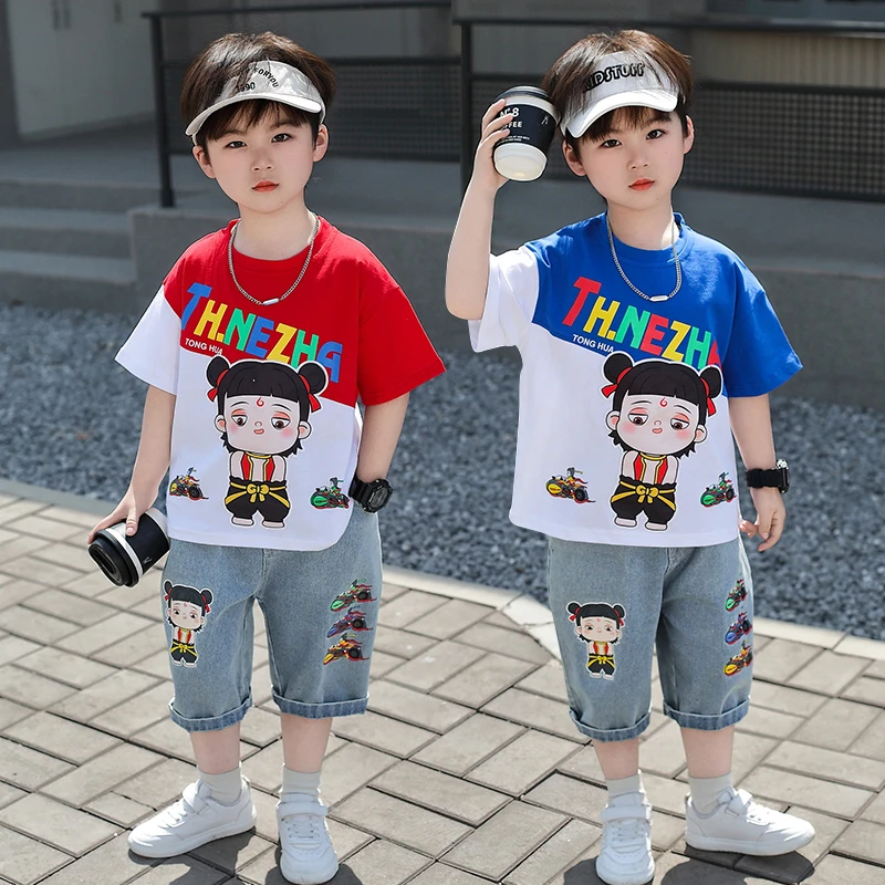 哪吒网红套装男童夏季衣服2025新款儿童帅气时髦宝宝夏天短袖套装