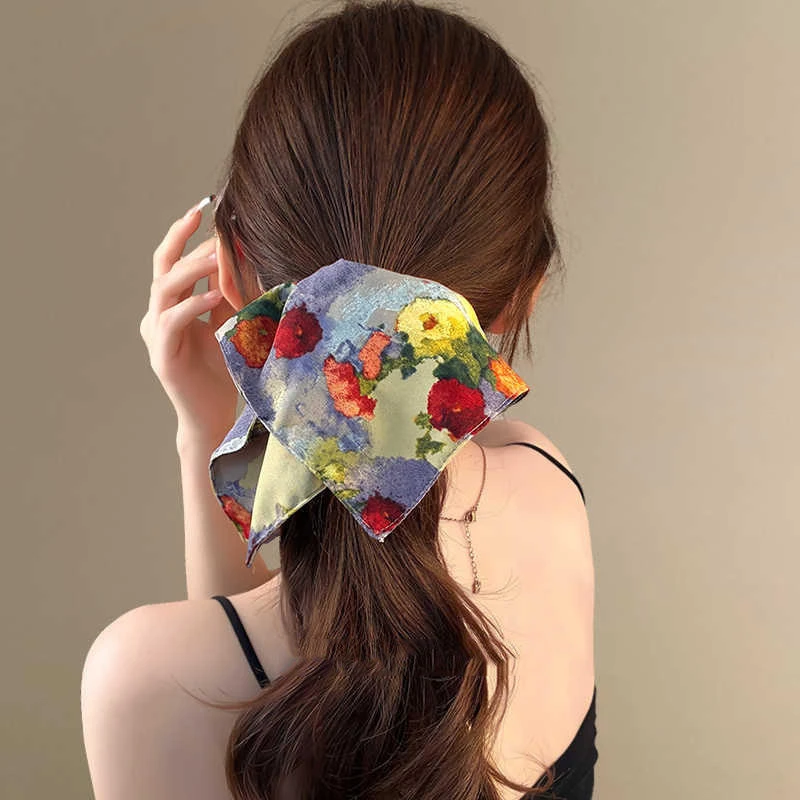 油画风方巾头饰大肠发圈女扎头发马尾头绳高级感慵懒风发绳