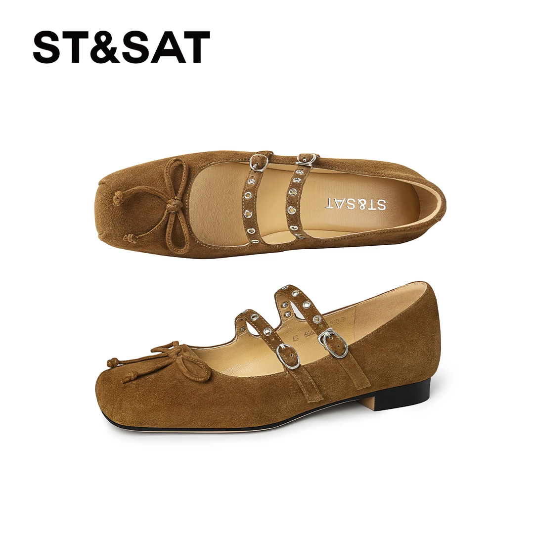 星期六时尚百搭春季方头玛丽珍鞋粗跟蝴蝶结韩版芭蕾星期六单鞋